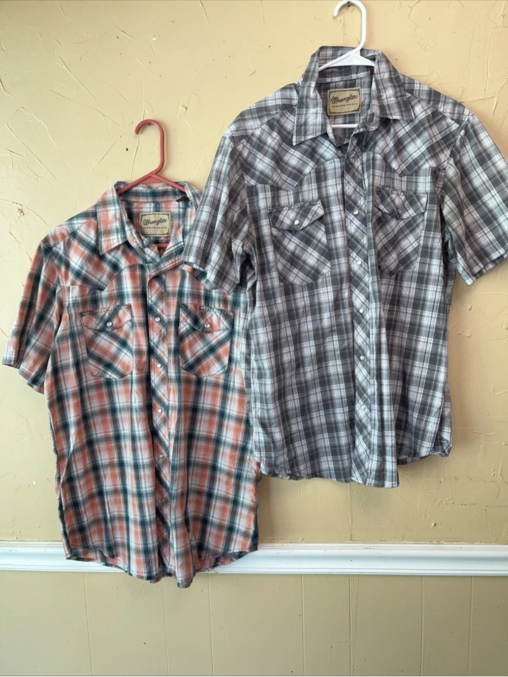 Wrangler Men’s Western Pearl Snap Large Plaid Pockets Casual Shirts Lot